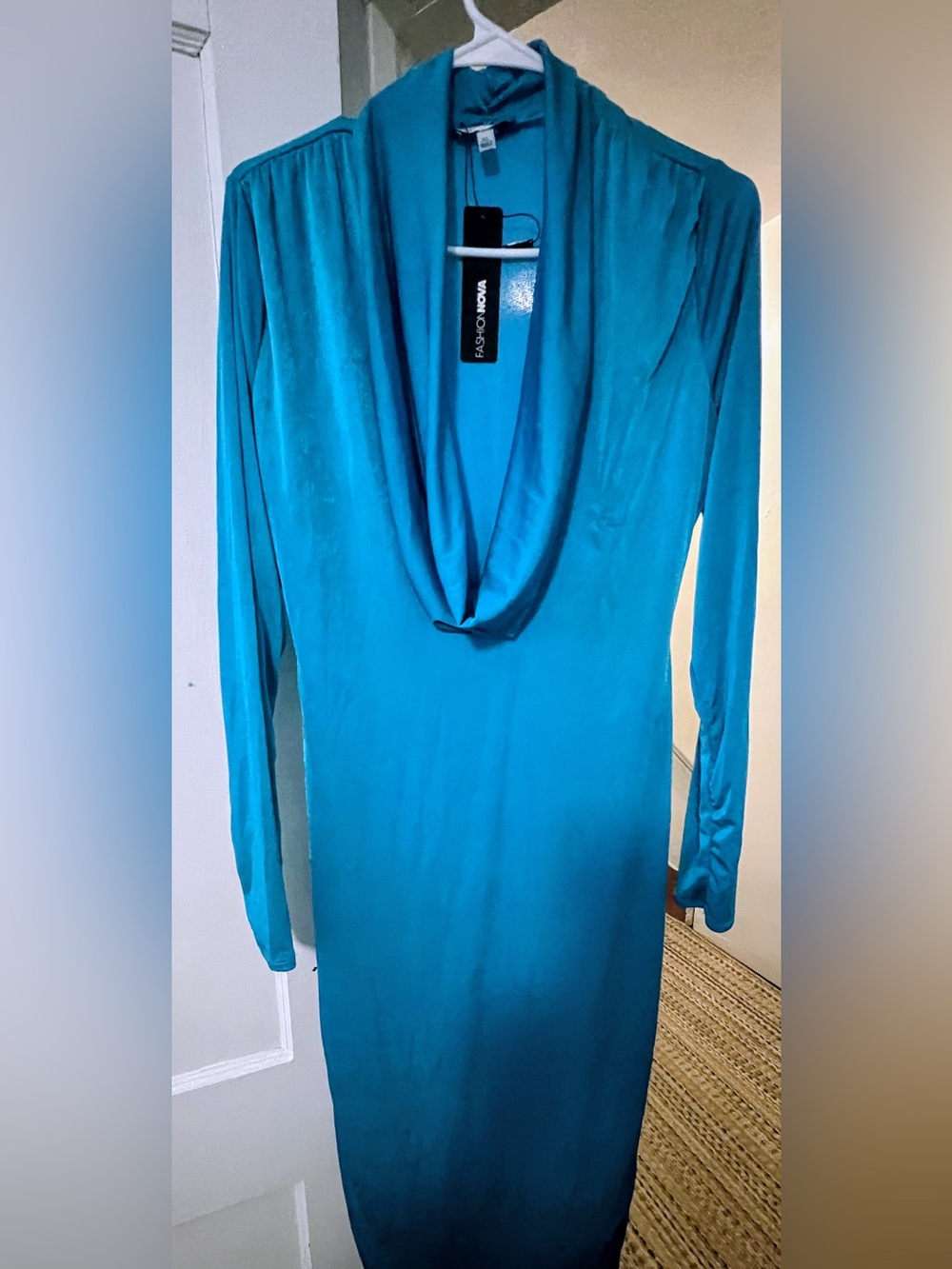 Fashion Nova Aqua Cowl neck Bodycon Dress. Brand New! XL